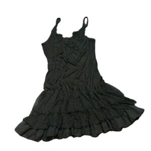 A'Reve Ruffle Slip Dress Sz S Extender Renaissance Black Lace & Textured Layers